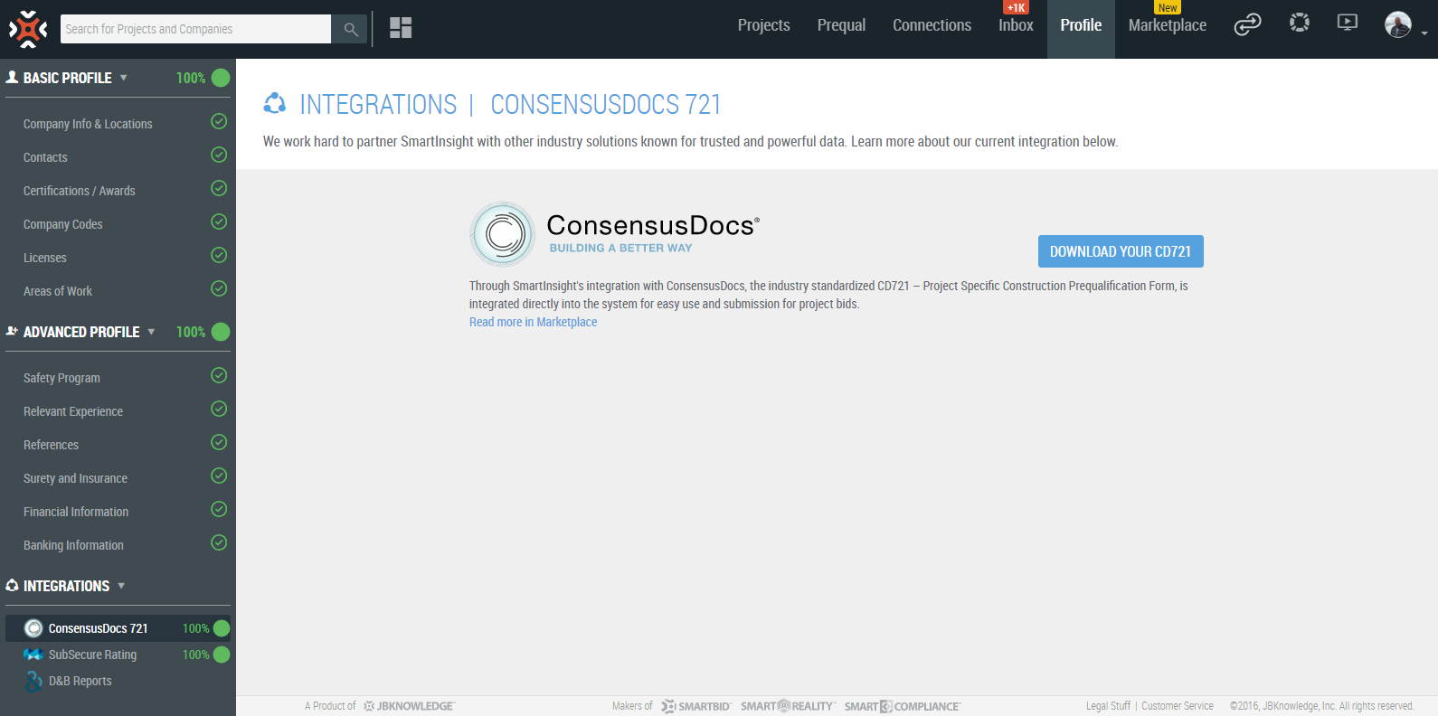 SmartInsight’s integration with ConsensusDocs screenshot
